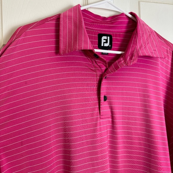 FJ FootJoy Pink Striped Golf Short Sleeve Polo Men Size L - Picture 2 of 8